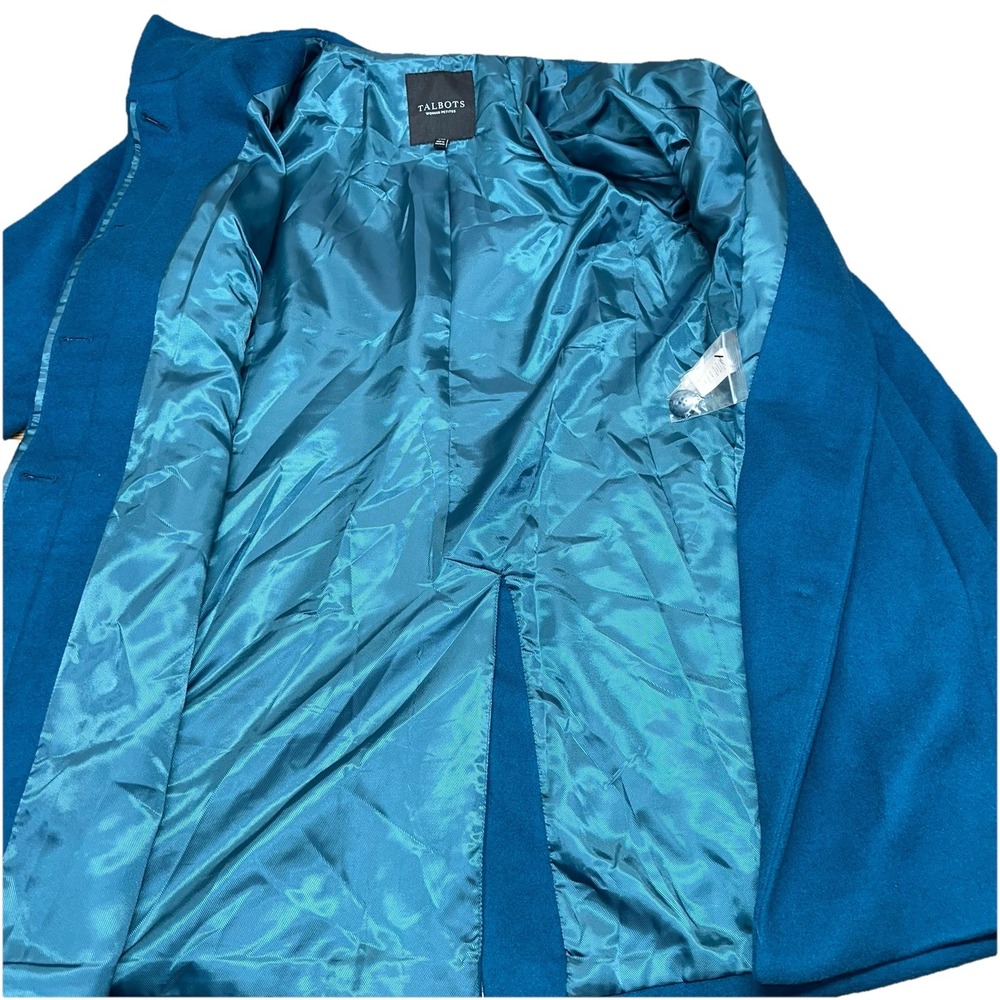 NWOT Talbots Teal Wool Blend‎ Midi Length Button Up Peacoat Women's Petite 12 - Picture 4 of 10